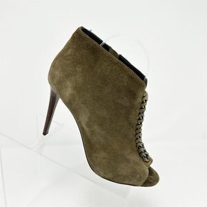 Coach Women's Olie Peep Toe Bootie Heels Olive Green Leather Size 8.5